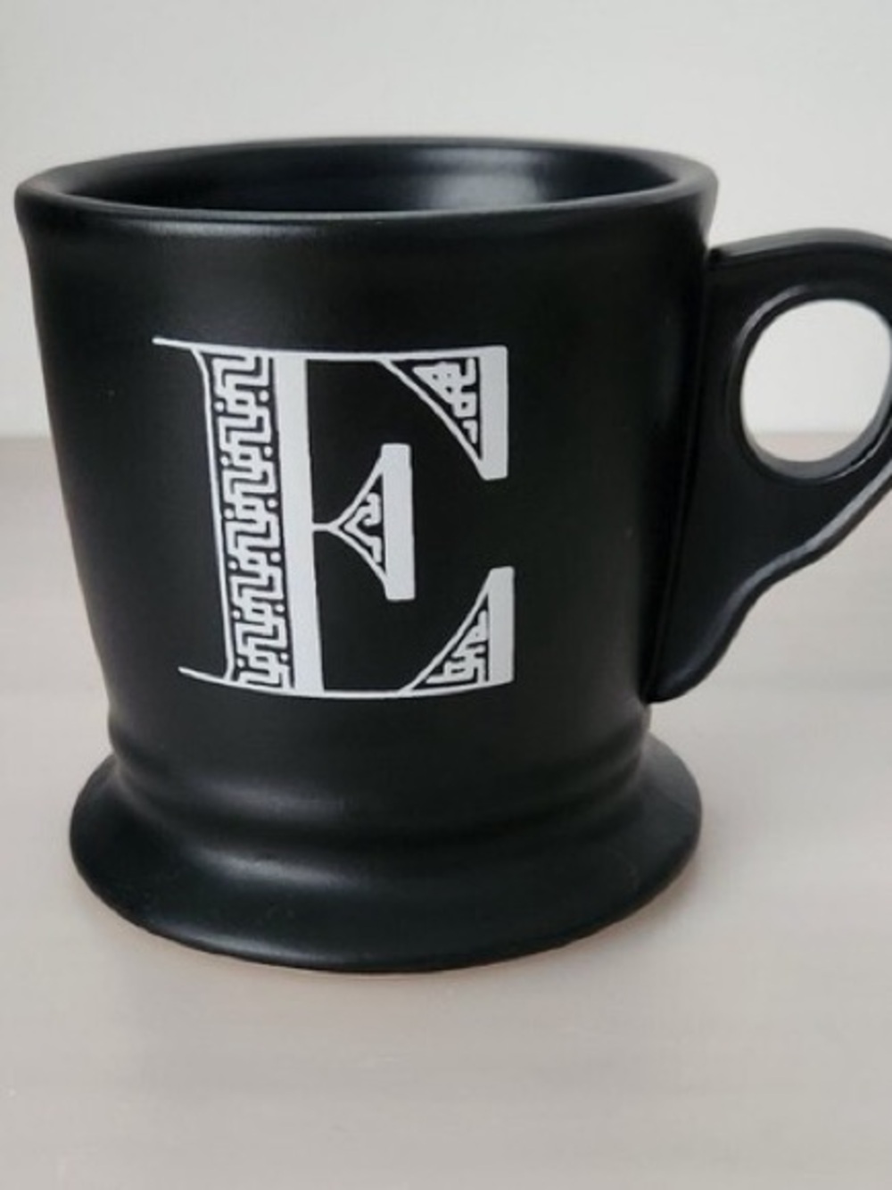 Anthropologie Matte Black Mug with White Monogram E